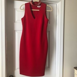 Calvin Klein Red choker studded slim fitted dress